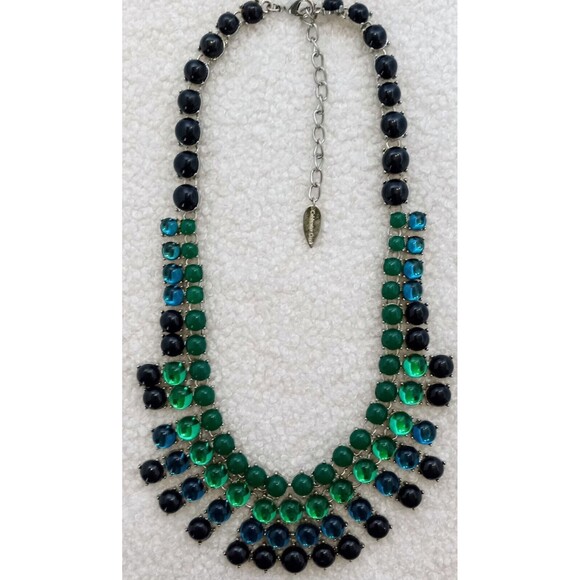 Coldwater Creek Designer Necklace Green & Blue Cabochon Silver Tone Statement - Picture 3 of 5